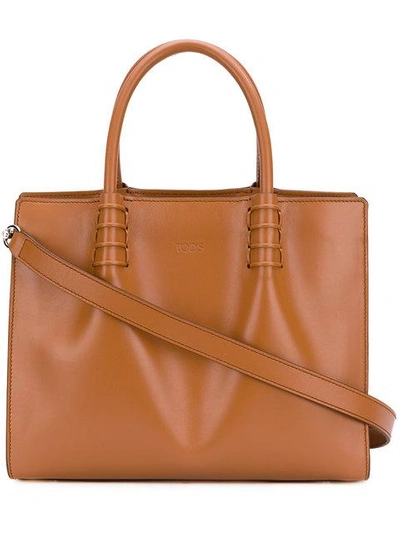 Tod's Small Logo Embossed Tote - Brown