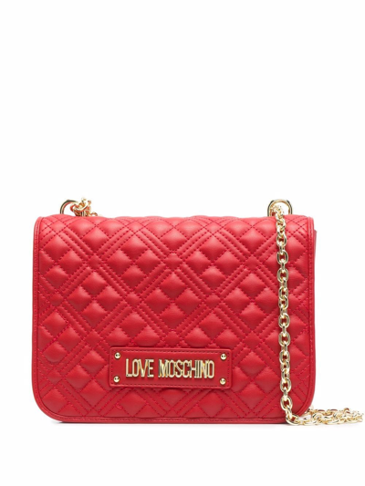 Love Moschino Quilted Logo-plaque Shoulder Bag In Red