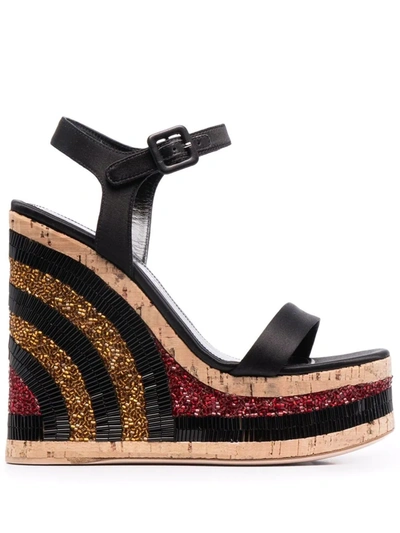 Haus Of Honey Bead-embellished Wedge Sandals In Black