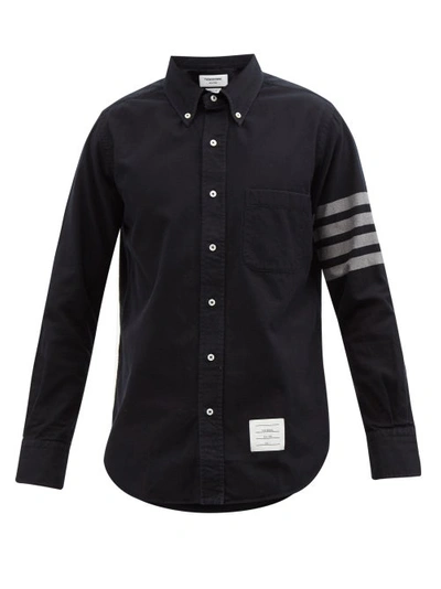 Thom Browne Four-bar Jacquard Cotton-twill Button-down Shirt In Blue