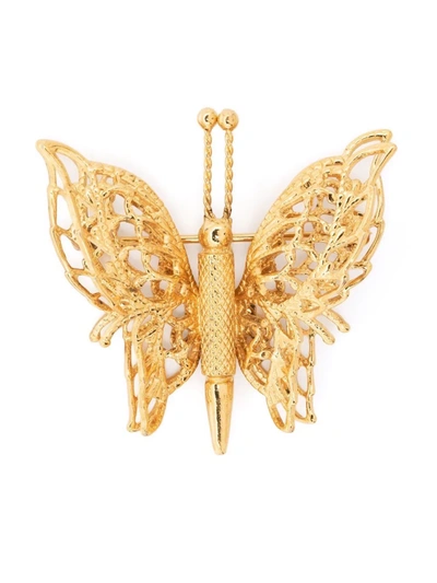 Pre-owned Monet 1990s Textured-finish Butterfly Brooch In 金色