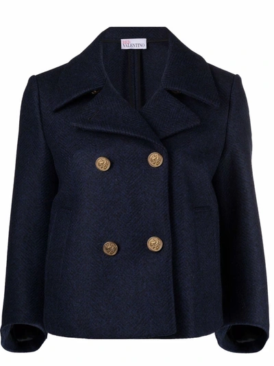 Red Valentino Cropped Wool Peacoat In Blue