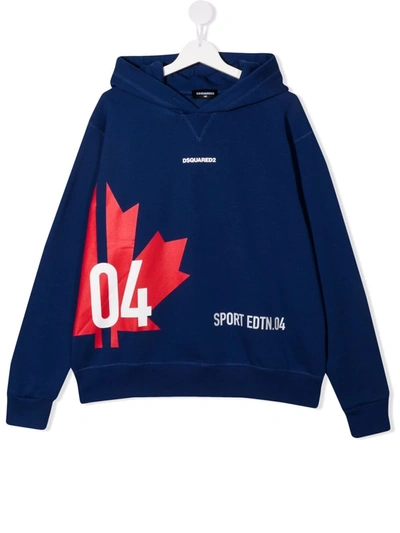 Dsquared2 Kids' Logo Print Cotton Hoodie In Blue