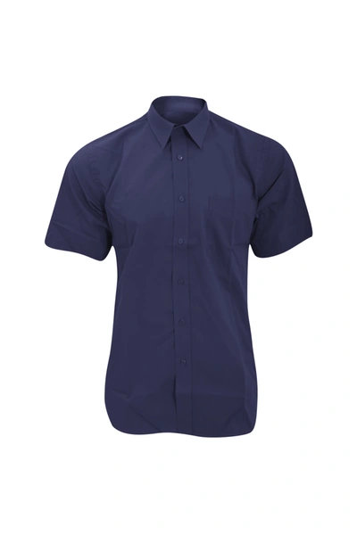 Fruit Of The Loom Mens Short Sleeve Poplin Shirt (navy) In Blue