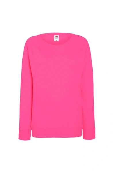 Fruit Of The Loom Ladies Fitted Lightweight Raglan Sweatshirt (240 Gsm) (fuchsia) In Pink