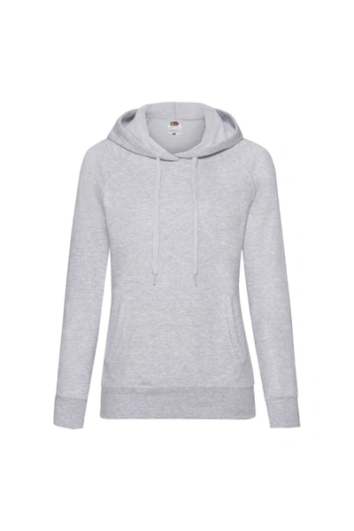 Fruit Of The Loom Ladies Fitted Lightweight Hooded Sweatshirt / Hoodie In Grey