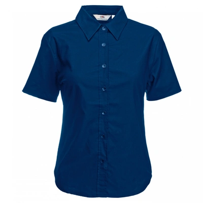 Fruit Of The Loom Ladies Lady-fit Short Sleeve Oxford Shirt (navy) In Blue