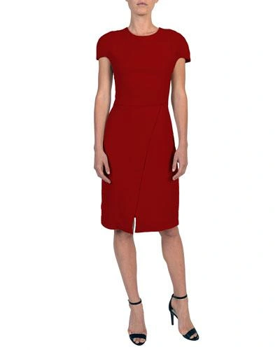 Eleventy Cap-sleeve Cady Dress W/ Faux-wrap Skirt In Red | ModeSens