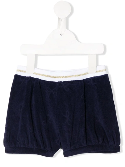 Lili Gaufrette Babies' Bow Print Textured Shorts In Blue
