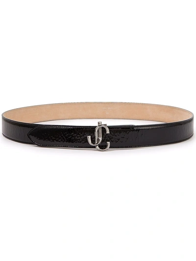 Jimmy Choo Felisa Logo-buckle Leather Belt In Schwarz