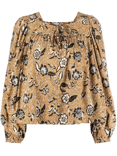 Ulla Johnson Issa Printed Cotton-blend Blouse In Yellow