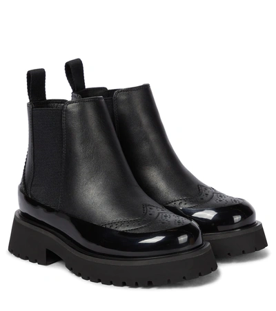 Burberry Kids Leather Brogue Chelsea Boots In Black