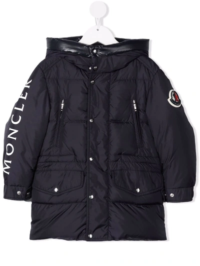 Moncler Kids' Nil Logo Water Resistant Down Puffer Parka In Blue