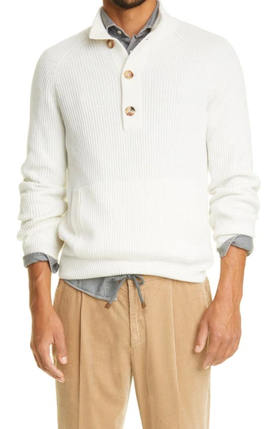 Brunello Cucinelli Rib Cashmere Sweater In Off White