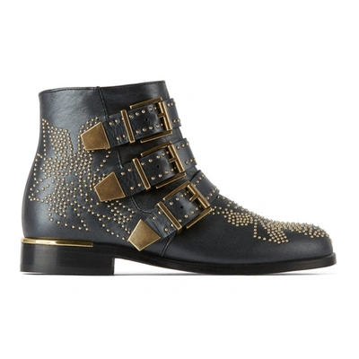Chloé Studded Buckle-embellished Boots In Black