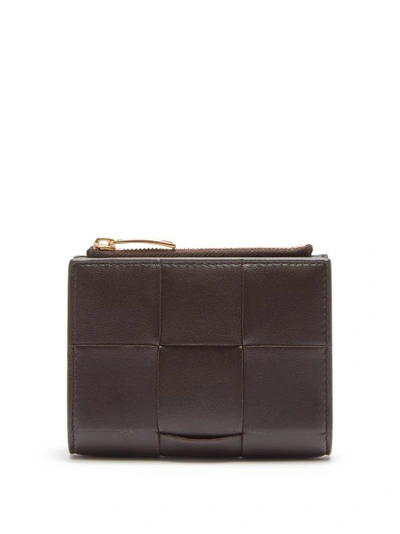 Bottega Veneta Cassette Intrecciato Leather Wallet In Black/gold
