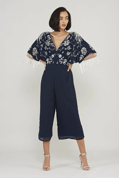 Frock And Frill Harley Navy Kimono Sleeve Embellished Jumpsuit In  Blue,floral | ModeSens