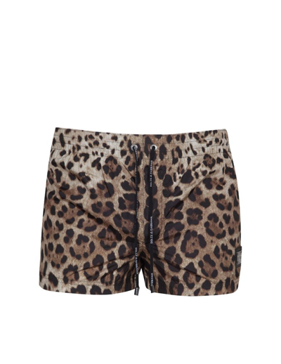Dolce & Gabbana Leopard-print Logo-plaque Swim Shorts In Animalier