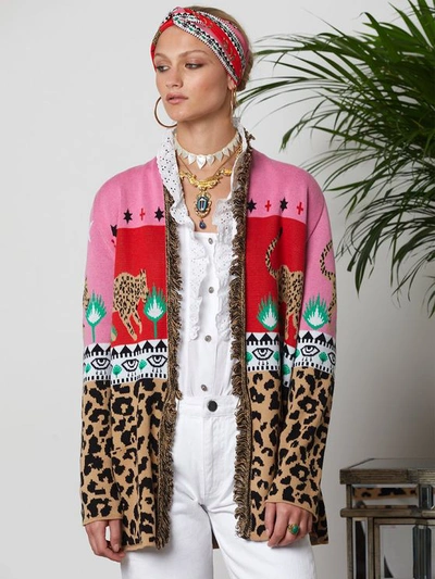 Hayley Menzies Cotton Leopard Jacquard Cardigan In Multi