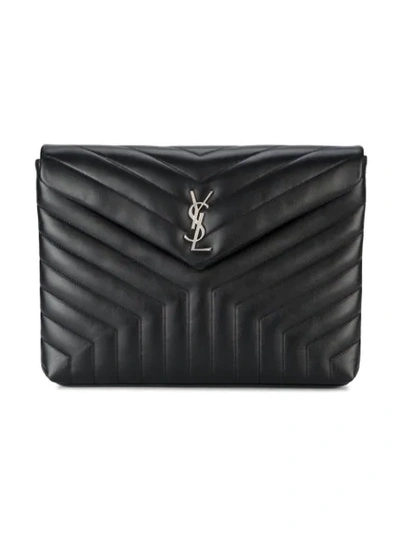 Saint Laurent Large Loulou Matelasse Leather Pouch In Black