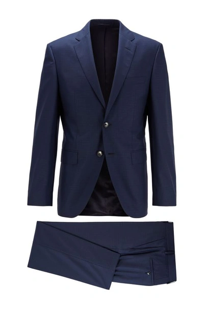 Hugo Boss - Dark Blue Micro Check Wool And Silk Blend Suit 50427248 |  ModeSens