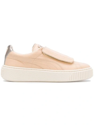 Puma Select Premium Strap Platform Sneakers In Peach - Pink