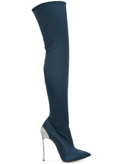 Casadei Over-the-knee Techno Blade Boots In Blue