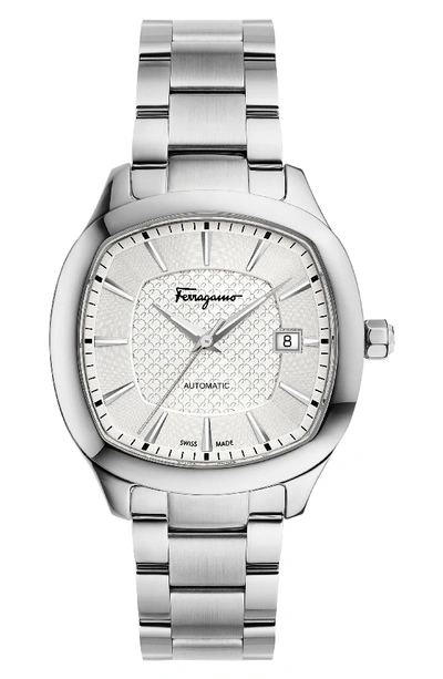 Ferragamo Square Automatic Bracelet Watch, 41mm In Silver