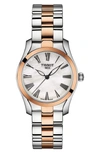 Tissot Women's Swiss T-wave Two-tone Stainless Steel Bracelet Watch 30mm In White/rose Gold