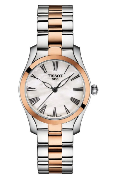 Tissot Women's Swiss T-wave Two-tone Stainless Steel Bracelet Watch 30mm In White/rose Gold