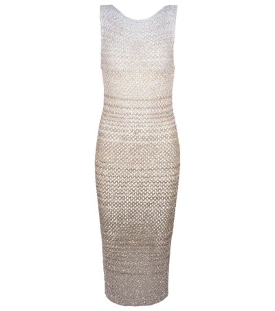 Missoni Sequined Striped Metallic Crochet-knit Dress In Beige