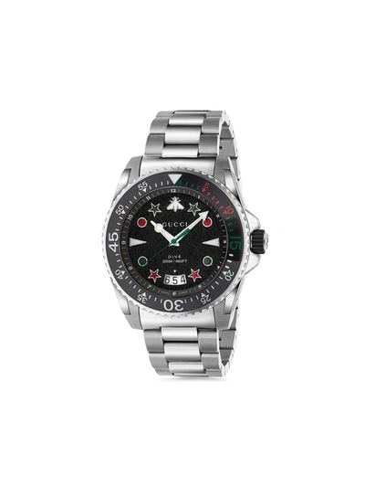 Gucci Dive Stainless Steel Bracelet Watch In 실버,블랙