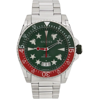 Gucci Dive Stainless Steel Bracelet Watch In Green,red,silver Tone