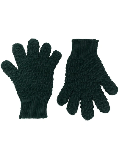 Bottega Veneta Handknitted Textured Gloves In Green