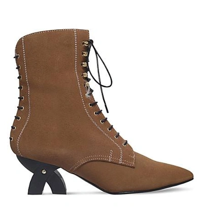 Loewe Shearling Suede Ankle Boots In Tan