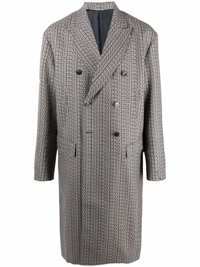 Valentino Houndstooth Double-breasted Coat In Gray