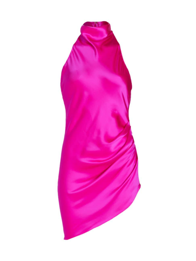 Amanda Uprichard Samba Satin Halter Mini Dress In Hot Pink Light Silk