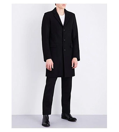 Sandro Single-breasted Wool-blend Coat In Black