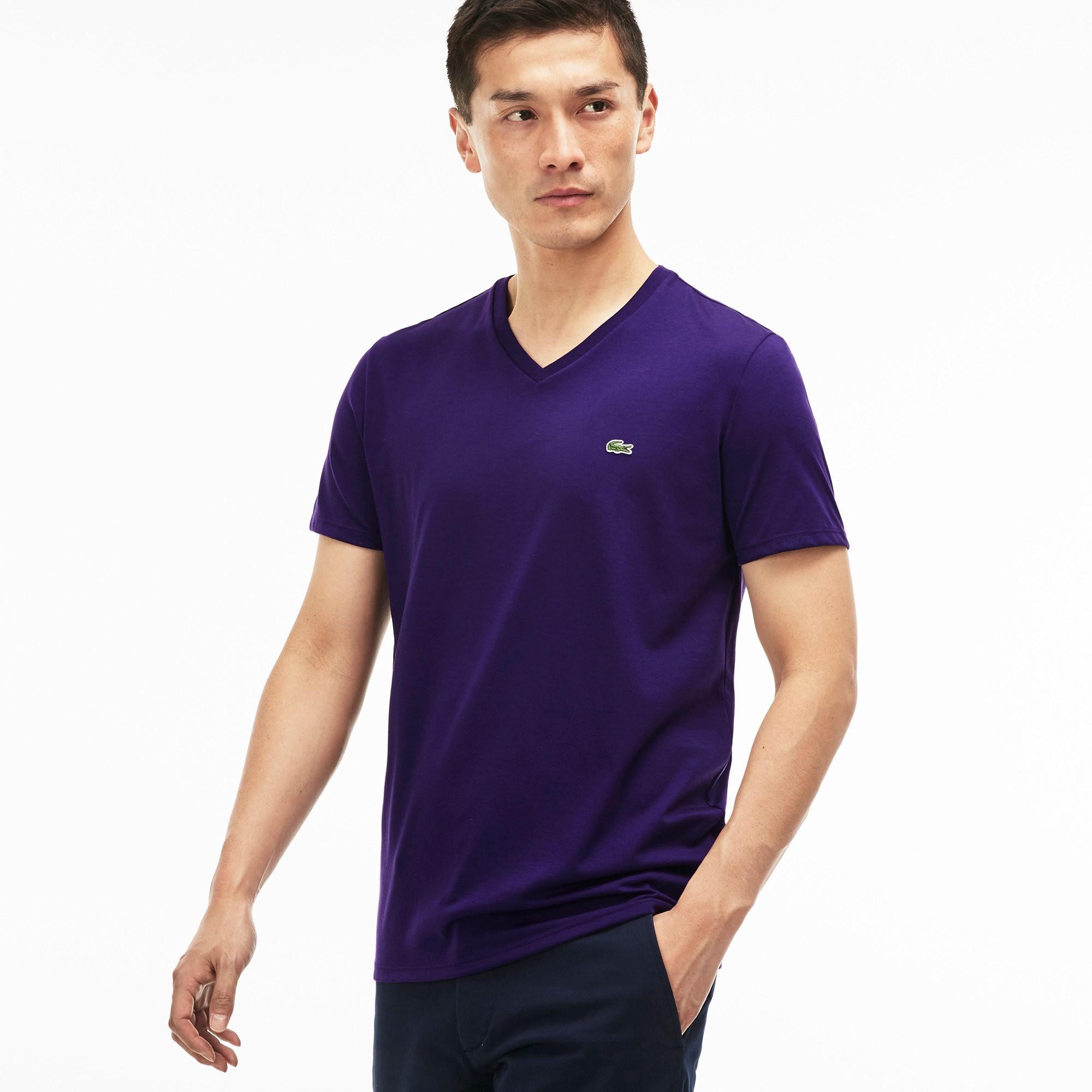 Lacoste Men's V-neck Pima Cotton Jersey T-shirt - Tanzanite Purple |  ModeSens