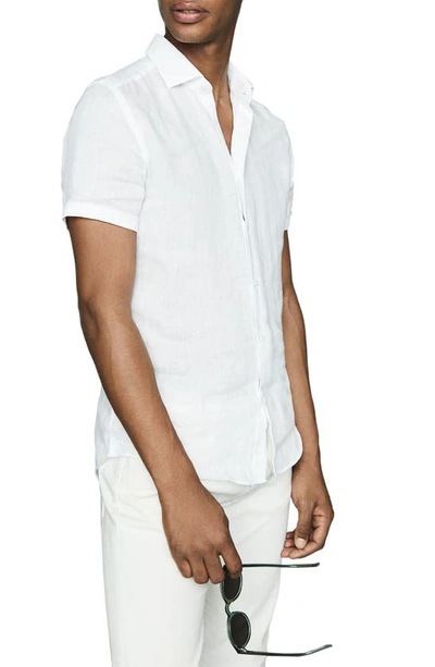 Reiss Holiday Linen Short Sleeve Regular Fit Button Down Shirt In White