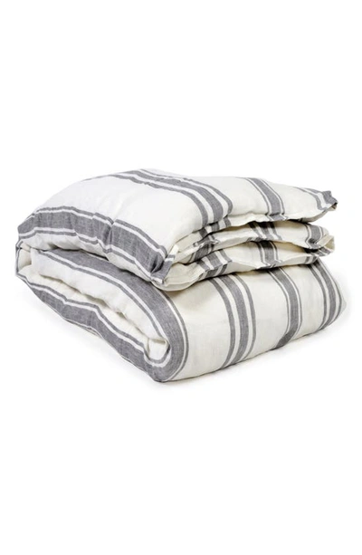 Pom Pom At Home Jackson Stripe Linen Duvet Cover In Cream/grey