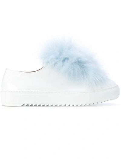 Mr & Mrs Italy Fur Trim Embellished Sneakers In Blue
