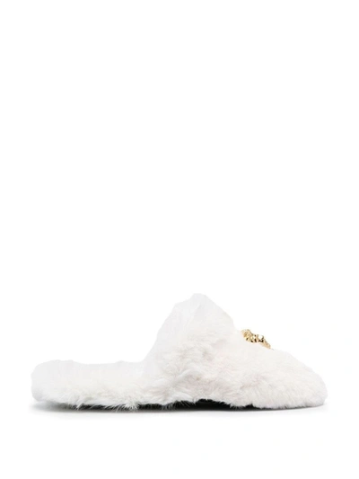Versace Faux Fur Palazzo Slippers White White