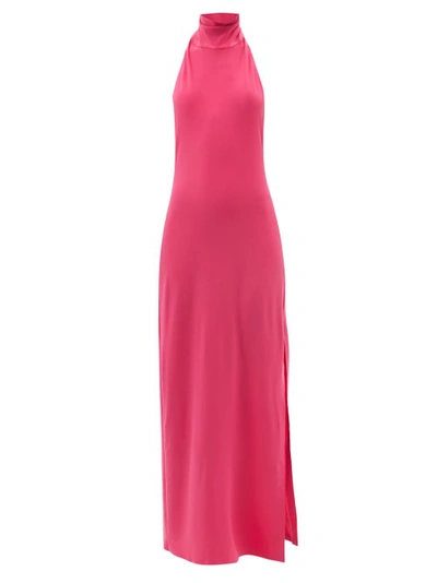 Norma Kamali Halter Turtleneck Side Slit Dress In Rose