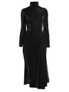 Giorgio Armani Draped Velvet Midi Dress In Black