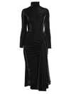 Giorgio Armani Draped Velvet Midi Dress In Nero