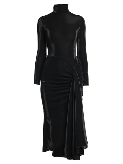 Giorgio Armani Draped Velvet Midi Dress In Black