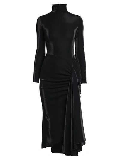 Giorgio Armani Draped Velvet Midi Dress In Nero