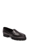 Donald J Pliner Elen 2 Metallic Leather Rubber-sole Loafer In Carbon Leather