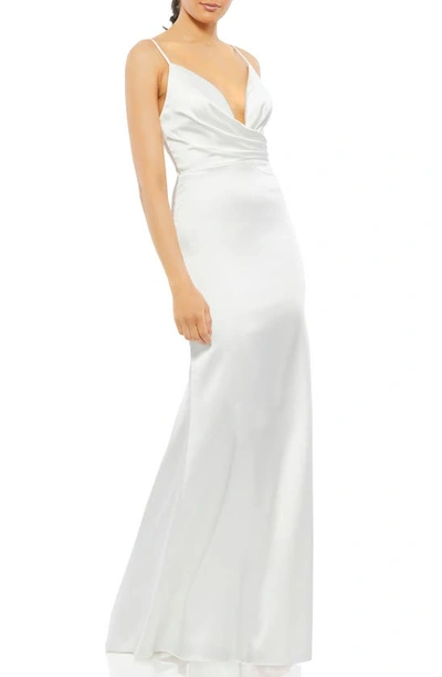 Mac Duggal Faux Wrap Trumpet Gown In White